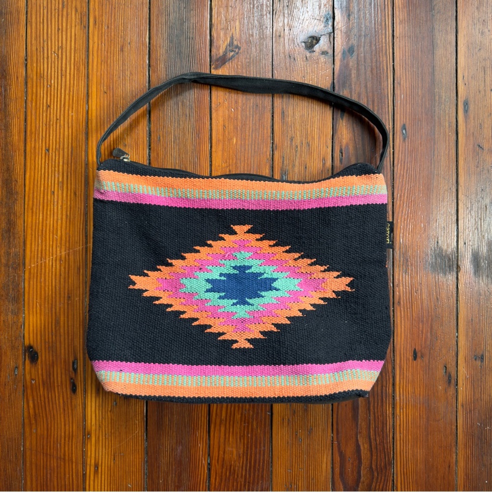 Catori Navajo woven print cotton flat bottom bag 5x16x12”